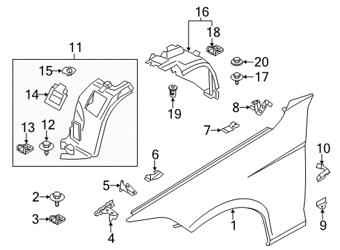 2013 BMW X1 Fender & Components Side Panel Bracket, Front Left 4 Diagram for 41142997591