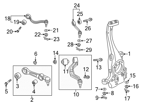 2019 Genesis G90 Front Suspension Components, Lower Control Arm, Upper Control Arm, Stabilizer Bar Bolt Diagram for 54435-3M000