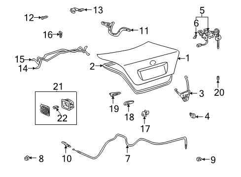 2003 Toyota Camry Trunk Lock Assembly Diagram for 64600-AA020