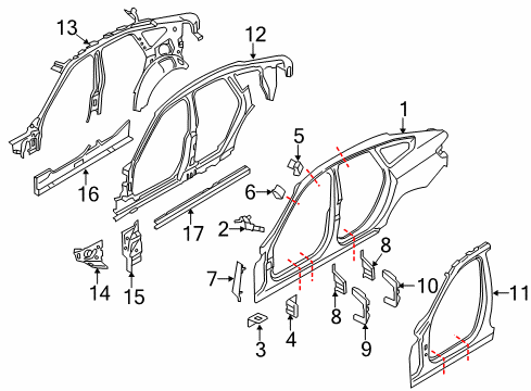 2017 BMW 430i Gran Coupe Hinge Pillar, Rocker, Uniside Frame Side Member, Inner Left Diagram for 41217333891