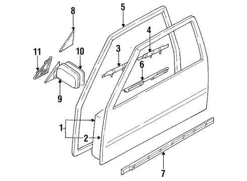 1988 Nissan Sentra Front Door & Components, Outside Mirrors, Exterior Trim Mirror Assembly RH Diagram for 96301-61A20