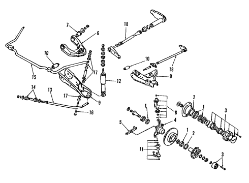 1986 Nissan 720 Front Suspension Components, Lower Control Arm, Upper Control Arm, Stabilizer Bar, Wheels & Trim Hub Assy-Free Running Diagram for 40260-34G00