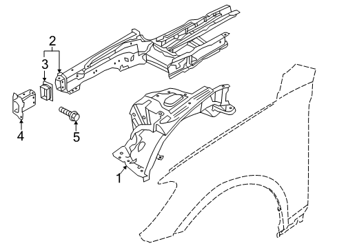 2009 Hyundai Genesis Structural Components & Rails Panel Assembly-Fender Apron, LH Diagram for 64501-3M000