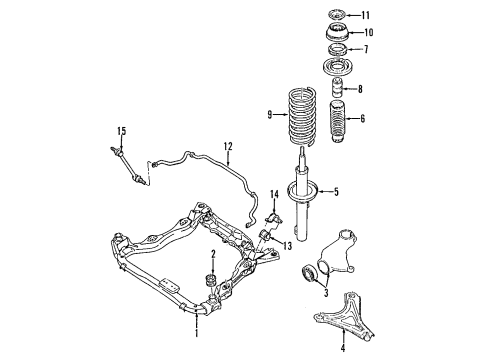 1999 Ford Contour Front Suspension Components, Lower Control Arm, Stabilizer Bar Stabilizer Bar Insulator Diagram for F8RZ-5493-AA