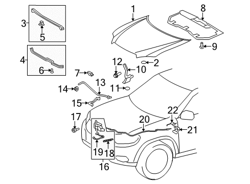2010 Toyota Highlander Hood & Components Latch Assembly Diagram for 53510-48184