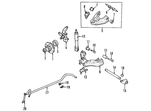 1997 Acura SLX Front Suspension Components, Lower Control Arm, Upper Control Arm, Stabilizer Bar, Torsion Bar Modulator, Hydraulic Diagram for 8-97240-221-1