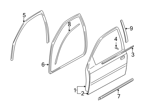 2002 Kia Rio Front Door & Components, Exterior Trim WEATHERSTRIP Assembly-Belt Out, RH Diagram for 0K30A58810