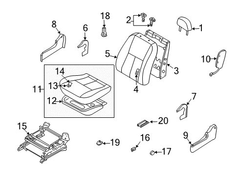 2004 Infiniti G35 Front Seat Components Trim Assembly-Front Seat Back Diagram for 87670-AM205