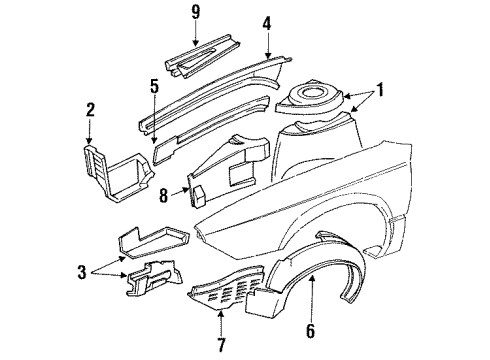1990 Buick Regal Structural Components & Rails Liner-Front Fender Diagram for 10187278