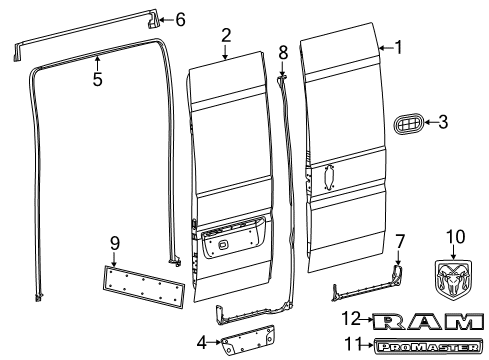 2019 Ram ProMaster 3500 Back Door & Components, Exterior Trim Molding-SCUFF Diagram for 1ZT56JXWAB