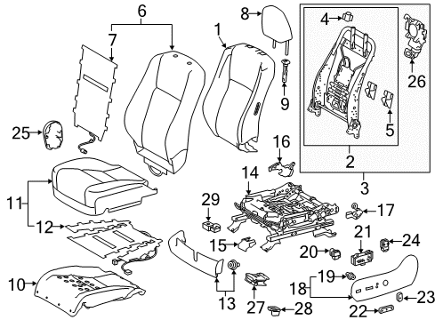 2014 Toyota Highlander Driver Seat Components Seat Back Pad Diagram for 71506-0E010