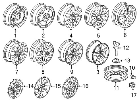 2015 Honda Civic Wheels, Covers & Trim Anchor, Spare Tire Diagram for 74650-TX7-A01