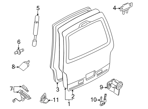 2002 Nissan Quest Gate & Hardware Stay Assembly Back Door RH Diagram for 90450-2Z000