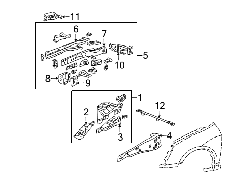 2005 Honda Civic Structural Components & Rails Extension Set, L. FR. Side Diagram for 04615-S5T-E00ZZ