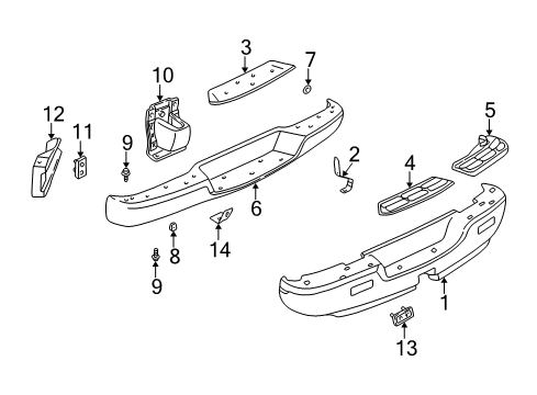 2002 Chevrolet Express 2500 Rear Bumper Reflector, Rear Bumper Diagram for 15073678