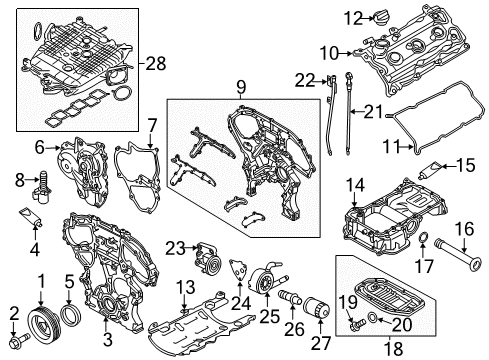 2018 Infiniti Q50 Engine Parts Oil Pan Assembly Diagram for 11110-3GM2B
