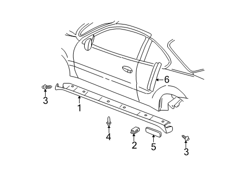 2004 Oldsmobile Alero Exterior Trim - Pillars, Rocker & Floor Rocker Molding Diagram for 12335367