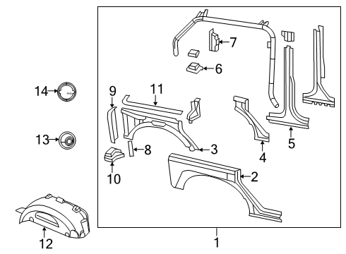 2013 Jeep Wrangler Quarter Panel & Components Panel-Body Side Aperture Rear Diagram for 55397016AI