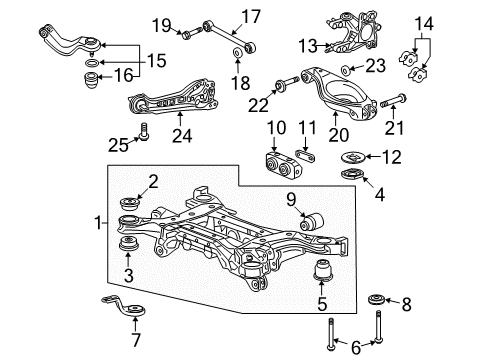 2017 Acura RDX Rear Suspension Components, Lower Control Arm, Upper Control Arm, Stabilizer Bar Rubber, Rear Sub-Frame Mounting (Upper) (Front ) Diagram for 50361-STK-A01