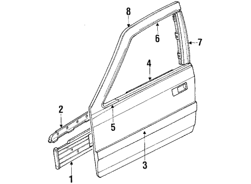 1990 Acura Legend Front Door Molding Assembly, Right Front Door Sash Diagram for 72420-SD4-003