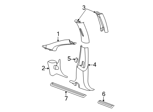 2001 Plymouth Neon Interior Trim - Pillars, Rocker & Floor Cover-A Pillar Trim Diagram for TZ29TL2AB