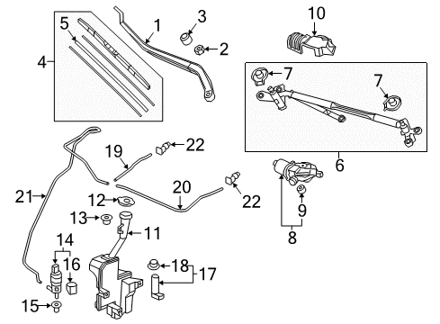 2017 Honda Ridgeline Wiper & Washer Components Motor, Windshield Washer Diagram for 76806-T6Z-A02