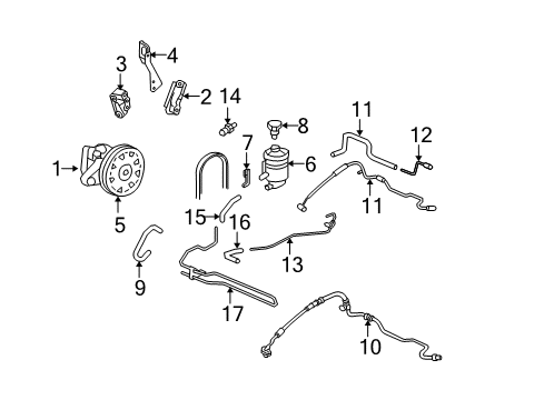 2007 Acura TL P/S Pump & Hoses, Steering Gear & Linkage Pump Sub-Assembly, Power Steering Diagram for 56110-RDA-A01
