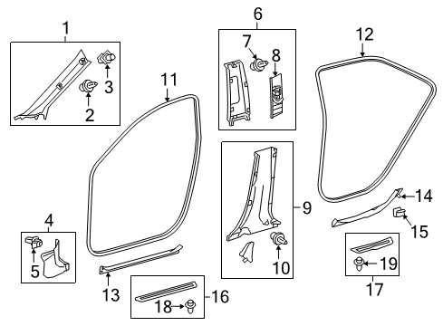 2015 Toyota Camry Interior Trim - Pillars, Rocker & Floor Windshield Pillar Trim Diagram for 62220-06170-B0