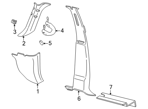 1998 Ford Expedition Interior Trim - Pillars, Rocker & Floor Weatherstrip Pillar Trim Diagram for F65Z1503599AAC