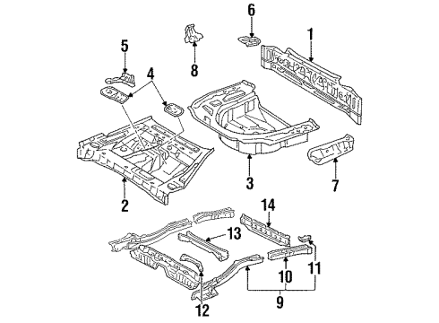 1995 Toyota Camry Rear Body Panel, Floor & Rails Pan, Rear Floor Diagram for 58311-06020