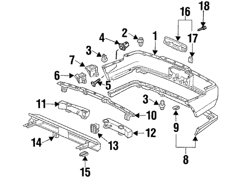 1997 Honda Prelude Rear Bumper Clip, Bumper Side Diagram for 91501-SW5-003