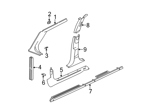 2001 Chevrolet Malibu Interior Trim - Pillars, Rocker & Floor Panel Asm-Center Pillar Upper Trim *Shale Diagram for 22600216