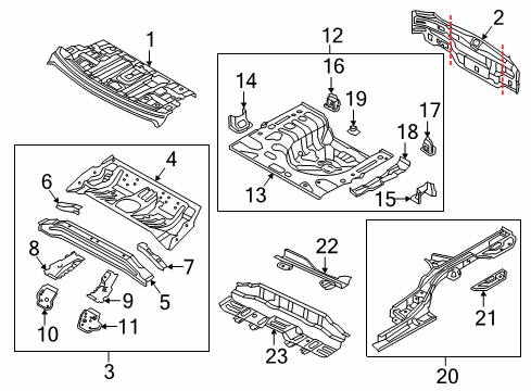 2017 Kia Forte Rear Body Panel, Floor & Rails Panel Assembly-Rear Floor Diagram for 65531A7000