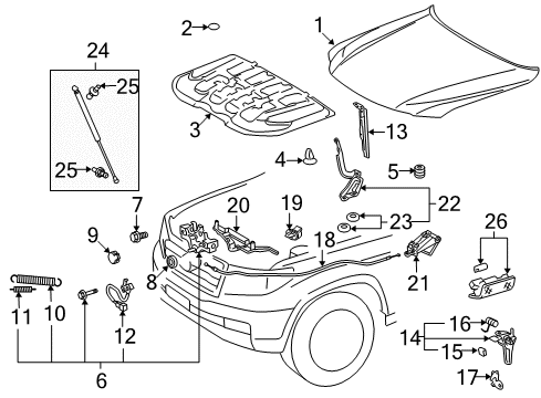 2008 Lexus LX570 Hood & Components Catch, Hood Auxiliary Hook Diagram for 53557-60010