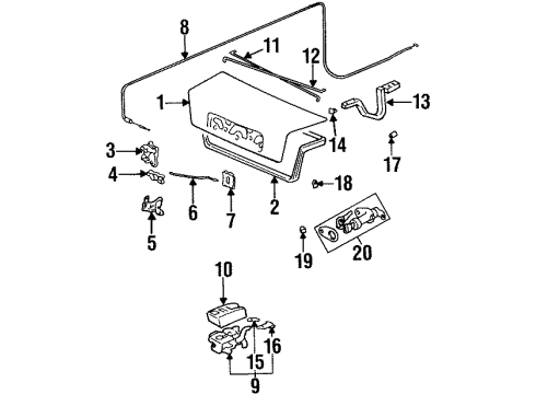 1992 Honda Prelude Trunk Cable, Trunk Opener Diagram for 74880-SS0-A00