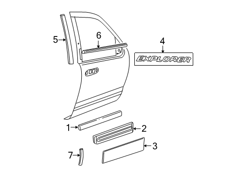 2004 Ford Explorer Exterior Trim - Front Door Upper Molding Diagram for 1L2Z-7820555-AAA