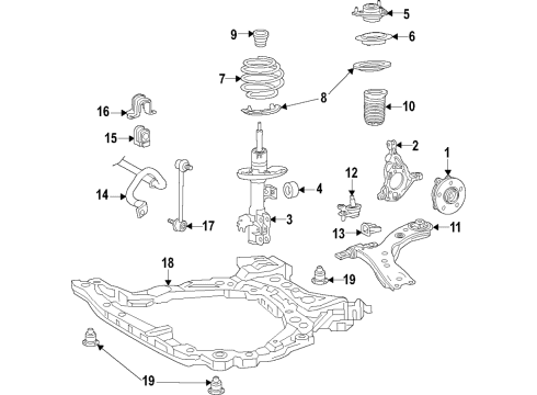2019 Lexus ES350 Front Suspension Components, Lower Control Arm, Ride Control, Stabilizer Bar Front Suspension Support Sub-Assembly Diagram for 48609-33280