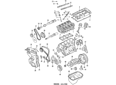 1998 Hyundai Sonata Engine Parts, Mounts, Cylinder Head & Valves, Camshaft & Timing, Oil Pan, Oil Pump, Balance Shafts, Crankshaft & Bearings, Pistons, Rings & Bearings Crankshaft Assembly Diagram for 23110-33100