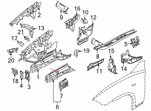 2008 BMW X3 Structural Components & Rails Left Engine Compartment Partition Diagram for 41133403491