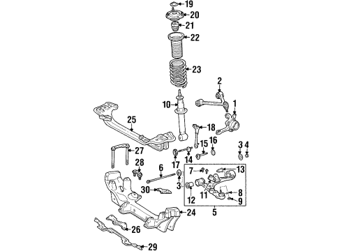 1992 Lexus SC400 Front Suspension Components, Lower Control Arm, Upper Control Arm, Stabilizer Bar Bracket, Front Shock Absorber, Lower RH Diagram for 48514-24010