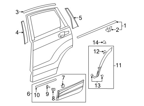 2019 Honda CR-V Exterior Trim - Rear Door Garnish, R. RR.RR. Door Pillar Diagram for 72721-TLA-A01