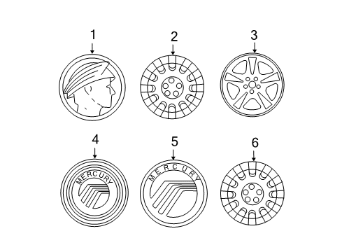 2009 Mercury Grand Marquis Wheel Covers & Trim Center Cap Diagram for 8W3Z-1130-A