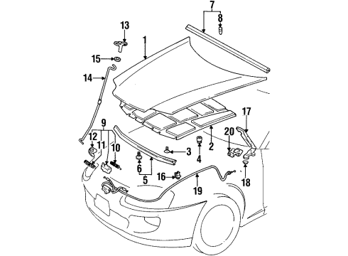 1997 Toyota Supra Hood & Components Safety Catch Diagram for 53550-14020