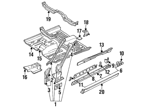 1991 Nissan NX Hinge Pillar, Rocker, Exterior Trim, Floor Front Floor Diagram for 74312-65Y30