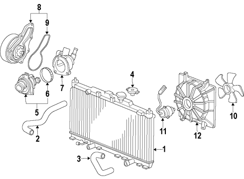 2012 Honda Accord Cooling System, Radiator, Water Pump, Cooling Fan Motor, Cooling Fan Diagram for 19030-R40-A04