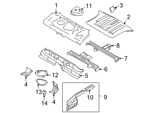 2012 Nissan Cube Rear Body - Floor & Rails Hook-Rear Tie Down Diagram for 51150-1FC0A