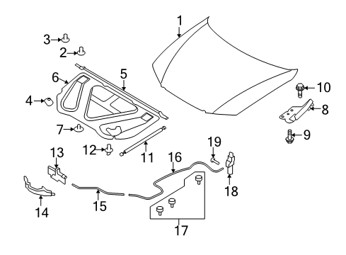 2010 Hyundai Azera Hood & Components Lifter-Hood Diagram for 81161-3L001