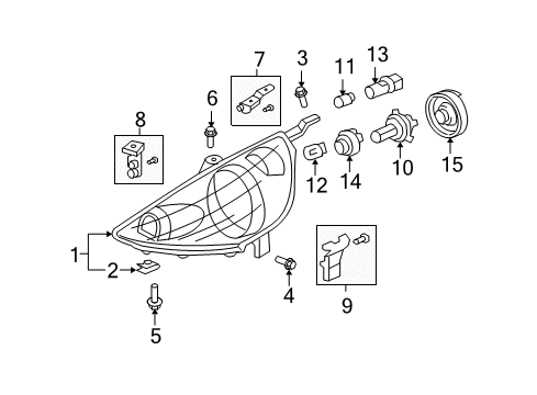 2007 Honda Fit Bulbs Leg Kit A, L. Headlight Mounting Diagram for 06150-SLN-A01