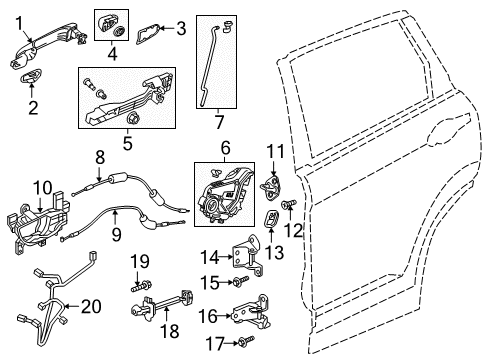 2019 Honda CR-V Rear Door Hinge, Left Rear Door (Upper) Diagram for 67950-TLA-A01ZZ