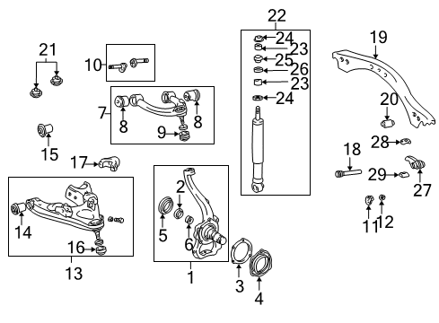 2006 Toyota Land Cruiser Front Suspension Components, Lower Control Arm, Upper Control Arm, Ride Control, Stabilizer Bar Bearing, Needle Roll Diagram for 90364-33011